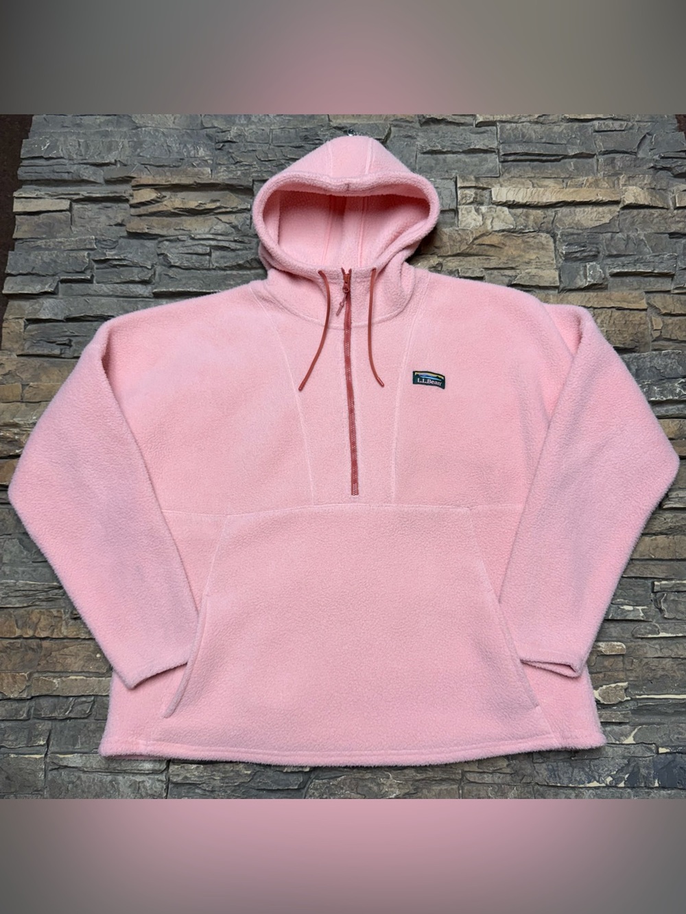LL Bean Katahdin Fleece Half Zip Hoodie Sweatshirt Womens XL Pink Hiking Outdoor